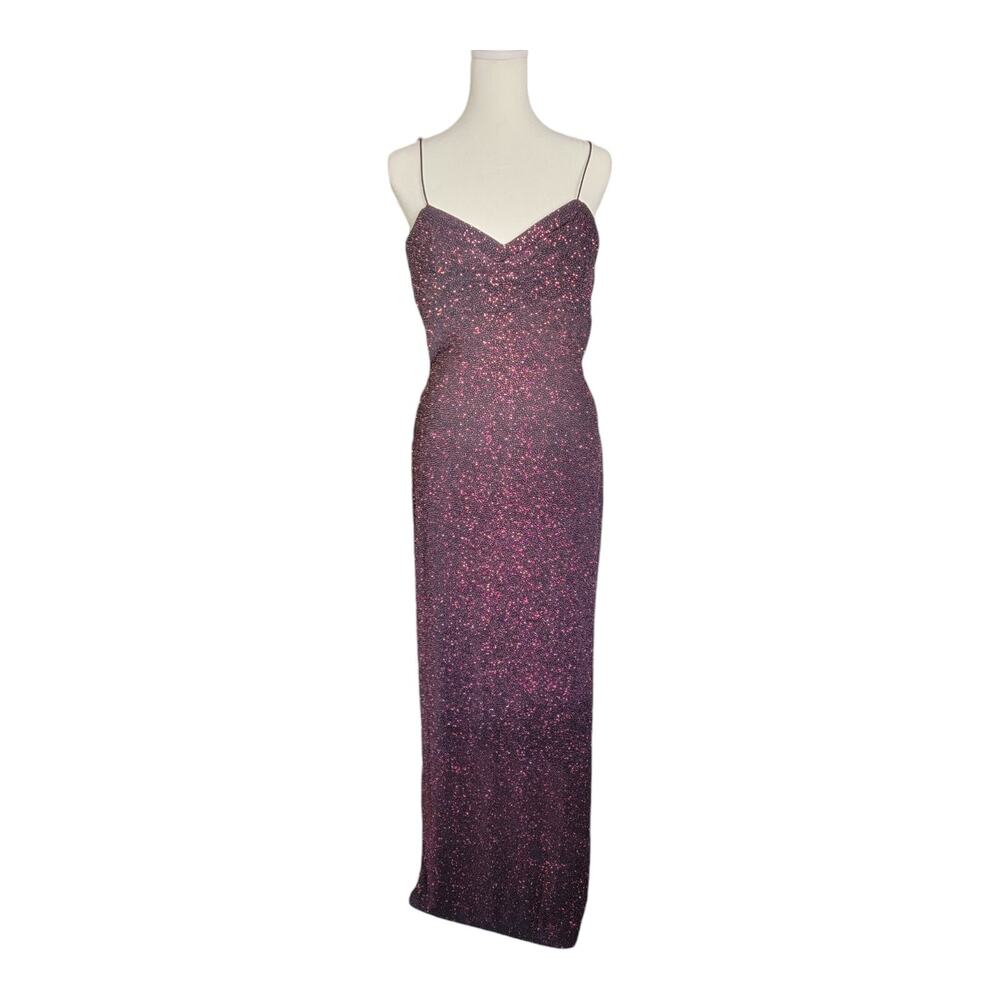 Y2K Steppin’ Out Metallic Glitter Open Back Bodycon Maxi Dress Size L